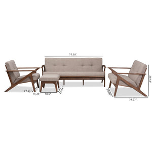 Baxton Studio Baxton Studio Mid-Century Modern Light Grey Fabric & Walnut 4-Piece Living Room Sofa Set Collection Bianca-Light Grey/Walnut Brown-4PC-Set