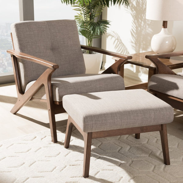 Baxton Studio Baxton Studio Bianca Lounge Chair & Ottoman Set - Mid-Century Modern Walnut, Grey Upholstery Comfort Bianca-Light Grey/Walnut Brown-2PC-Set