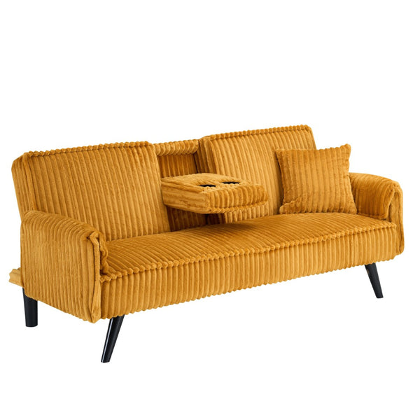 English Elm Minimalist Corduroy Three Seat Sofa with Reclining Backrest and Built in Cup Holders W1658P251973