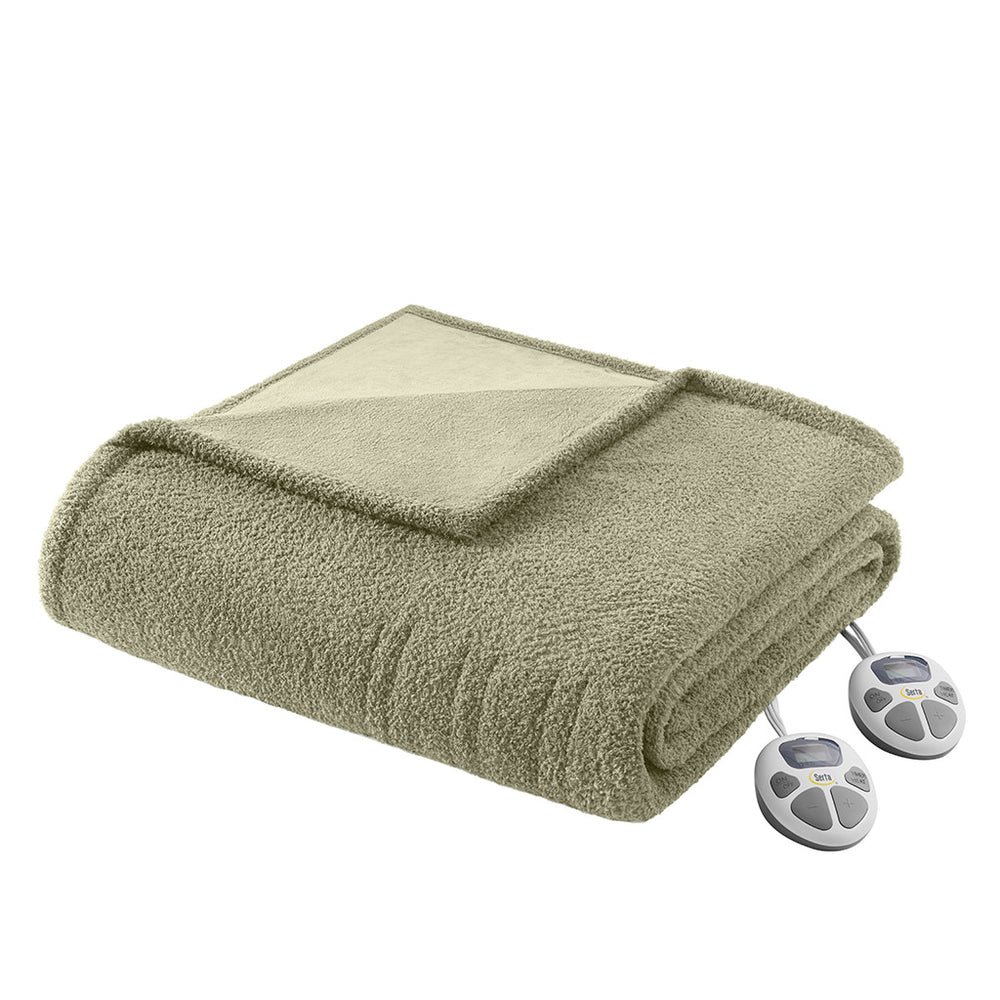 JLA Home Serta - Blanket Heated ultra-plush electric blanket with 10 heat settings, safety shutoff, machine washable, 5-year warranty Sage ST54-3588