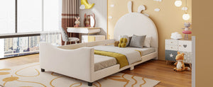 English Elm Twin Velvet Daybed with Sculptural Rabbit Ear Headboard for Kids or Guest Rooms Beige N737P380205A