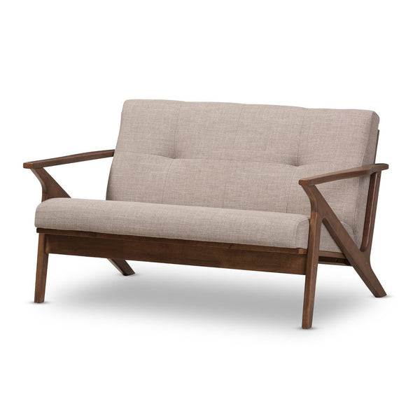 Baxton Studio Baxton Studio Bianca Loveseat - Mid-Century Modern Light Grey Fabric & Walnut Wood Elegance for Any Space Bianca-Light Grey/Walnut Brown-LS