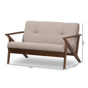 Baxton Studio Baxton Studio Bianca Loveseat - Mid-Century Modern Light Grey Fabric & Walnut Wood Elegance for Any Space Bianca-Light Grey/Walnut Brown-LS