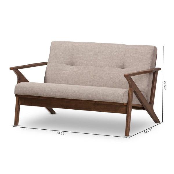 Baxton Studio Baxton Studio Bianca Loveseat - Mid-Century Modern Light Grey Fabric & Walnut Wood Elegance for Any Space Bianca-Light Grey/Walnut Brown-LS