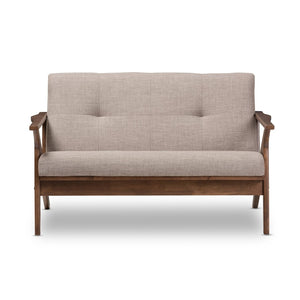 Baxton Studio Baxton Studio Bianca Loveseat - Mid-Century Modern Light Grey Fabric & Walnut Wood Elegance for Any Space Bianca-Light Grey/Walnut Brown-LS