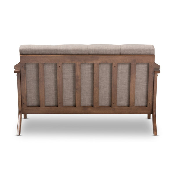Baxton Studio Baxton Studio Bianca Loveseat - Mid-Century Modern Light Grey Fabric & Walnut Wood Elegance for Any Space Bianca-Light Grey/Walnut Brown-LS
