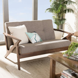 Baxton Studio Baxton Studio Bianca Loveseat - Mid-Century Modern Light Grey Fabric & Walnut Wood Elegance for Any Space Bianca-Light Grey/Walnut Brown-LS