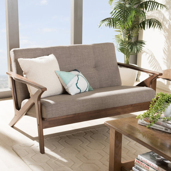 Baxton Studio Baxton Studio Bianca Loveseat - Mid-Century Modern Light Grey Fabric & Walnut Wood Elegance for Any Space Bianca-Light Grey/Walnut Brown-LS