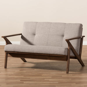 Baxton Studio Baxton Studio Bianca Loveseat - Mid-Century Modern Light Grey Fabric & Walnut Wood Elegance for Any Space Bianca-Light Grey/Walnut Brown-LS