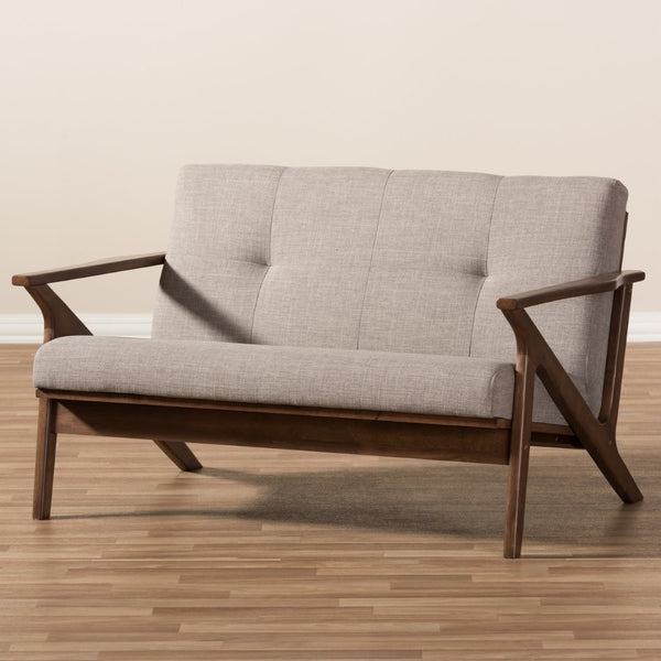 Baxton Studio Baxton Studio Bianca Loveseat - Mid-Century Modern Light Grey Fabric & Walnut Wood Elegance for Any Space Bianca-Light Grey/Walnut Brown-LS