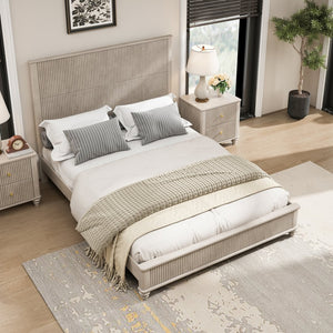 English Elm Solid Rubberwood Queen Platform Bed Tall Headboard Vertical Grain No Box Spring Beige W5819S00002