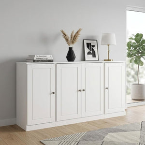 65 Inch Solid Wood Sideboard with Dual Drawers Four Cabinet Doors White Storage
