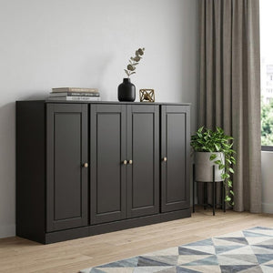 65 Inch Solid Wood Sideboard with Two Drawers Four Doors Elegant Dining Storage
