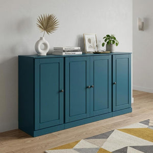 65 Inch Teal Solid Wood Buffet with Two Drawers and Four Cabinet Doors for Dining