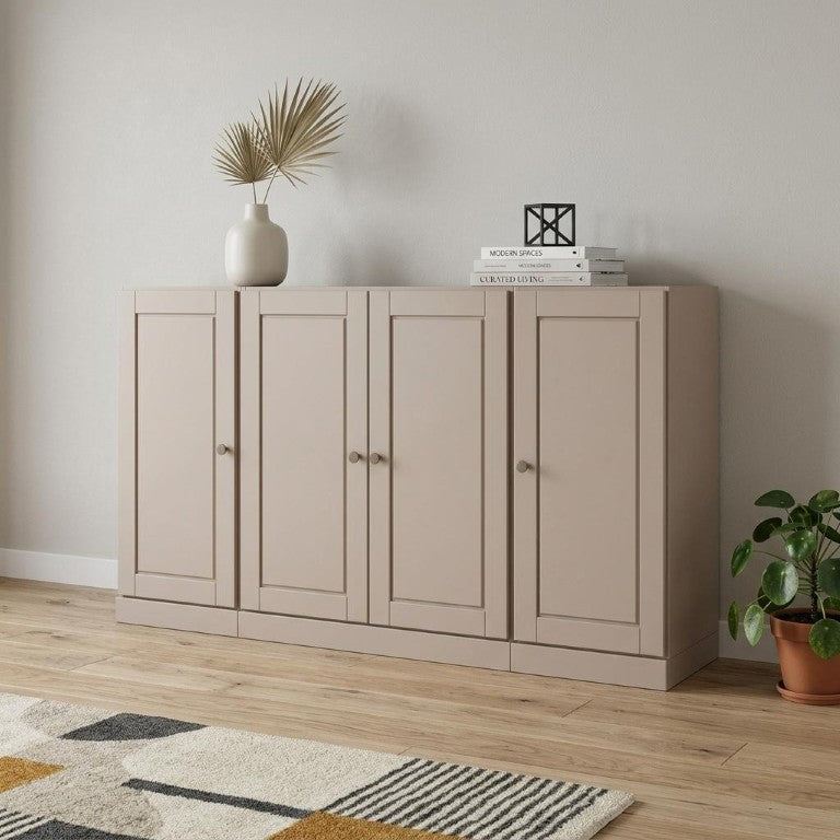 HomeRoots 65 Inch Solid Wood Sideboard with Dual Drawers and Four Cabinet Doors for Dining Rooms 754932