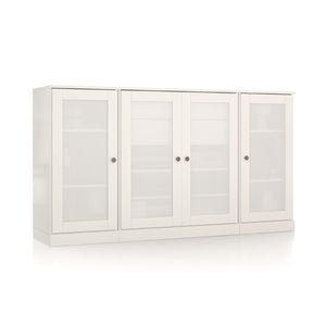 65 Inch Solid Wood Sideboard with Four Glass Doors and Two Drawers for Dining Room Storage