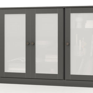 65 Inch Solid Wood Sideboard with Four Glass Doors and Two Drawers for Dining Room Storage