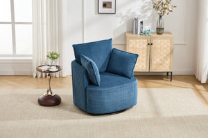 English Elm swivel Barrel Accent Chair with Solid Wood Frame & Metal Base, 350 lb Capacity, Sleek Curved Backrest Elegance Blue W2120P293679