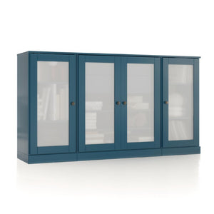 65 Inch Solid Wood Sideboard with Four Glass Doors and Two Drawers for Dining Room Storage
