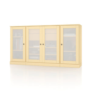 65 Inch Solid Wood Sideboard with Four Glass Doors and Two Drawers for Dining Room Storage