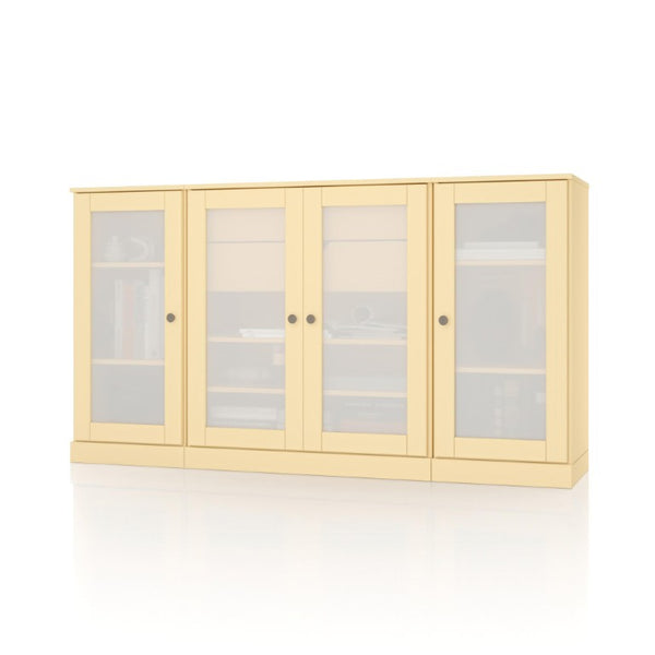 65 Inch Solid Wood Sideboard with Four Glass Doors and Two Drawers for Dining Room Storage