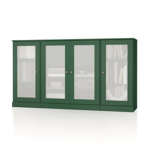 65 Inch Solid Wood Sideboard with Four Glass Doors and Two Drawers for Dining Room Storage