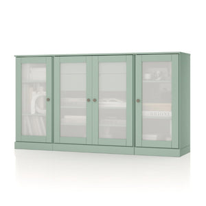 65 Inch Solid Wood Sideboard with Four Glass Doors and Two Drawers for Dining Room Storage