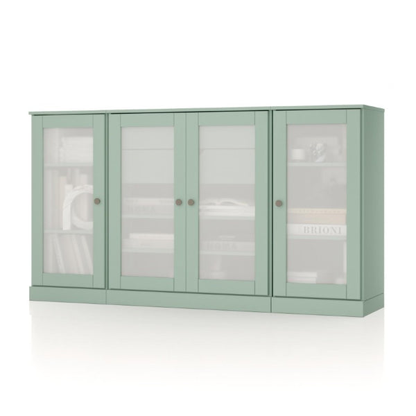 65 Inch Solid Wood Sideboard with Four Glass Doors and Two Drawers for Dining Room Storage