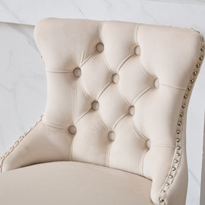 English Elm Swivel Velvet Barstool with Tufted Back, 360° Swivel, Plush Foam & Steel Spring Seat, Sturdy Wood Frame (Set of 2) Beige W1143P241329