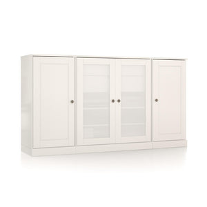 65 Inch Solid Wood Sideboard with Four Glass Doors and Two Drawers for Dining Room Storage