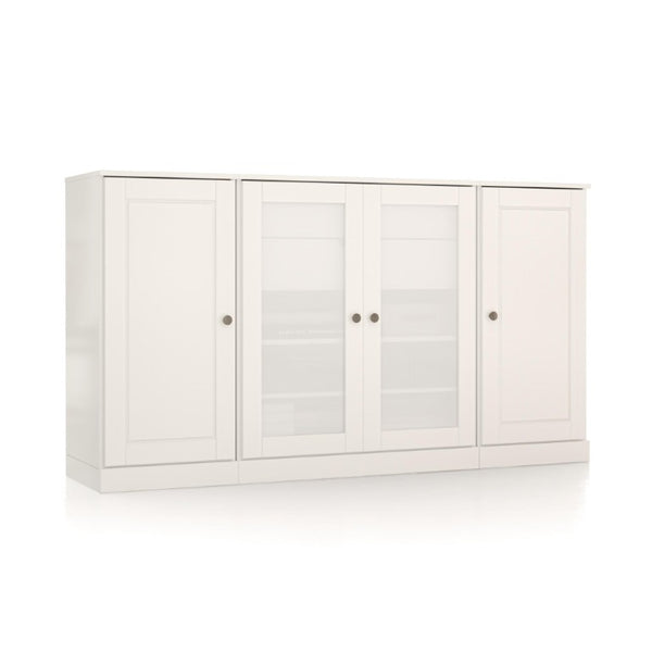 65 Inch Solid Wood Sideboard with Four Glass Doors and Two Drawers for Dining Room Storage