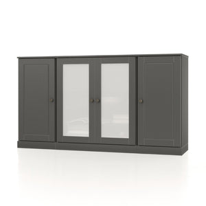 65 Inch Solid Wood Sideboard with Four Glass Doors and Two Drawers for Dining Room Storage