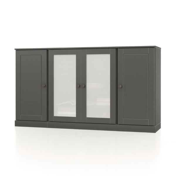 65 Inch Solid Wood Sideboard with Four Glass Doors and Two Drawers for Dining Room Storage
