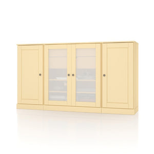 65 Inch Solid Wood Sideboard with Four Glass Doors and Two Drawers for Dining Room Storage