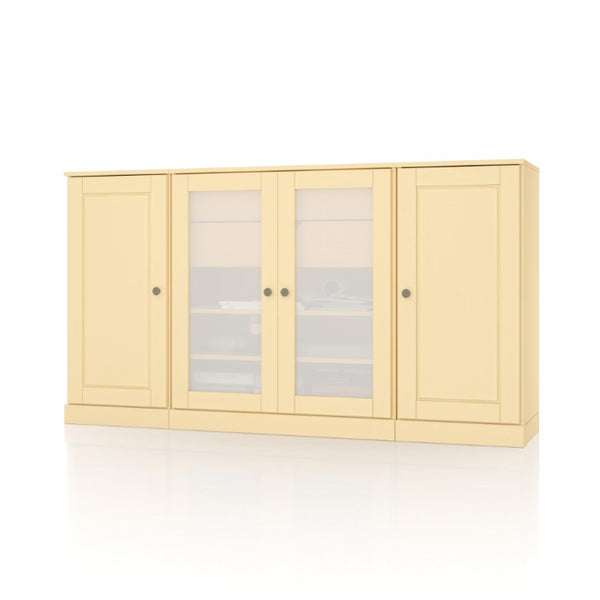 65 Inch Solid Wood Sideboard with Four Glass Doors and Two Drawers for Dining Room Storage