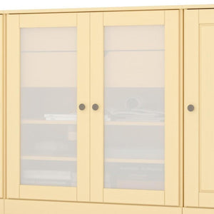 65 Inch Solid Wood Sideboard with Four Glass Doors and Two Drawers for Dining Room Storage