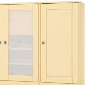 65 Inch Solid Wood Sideboard with Four Glass Doors and Two Drawers for Dining Room Storage