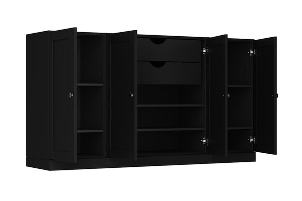 HomeRoots 65 Inch Solid Wood Sideboard with Two Drawers Four Doors for Elegant Dining Storage 754980