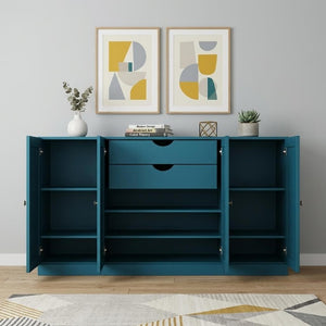 65 Inch Solid Wood Sideboard with Six Storage Compartments for Dining Room Decor