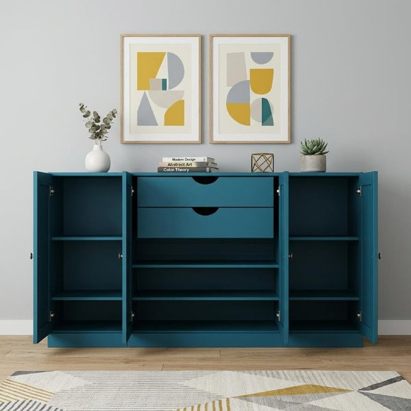 65 Inch Solid Wood Sideboard with Six Storage Compartments for Dining Room Decor