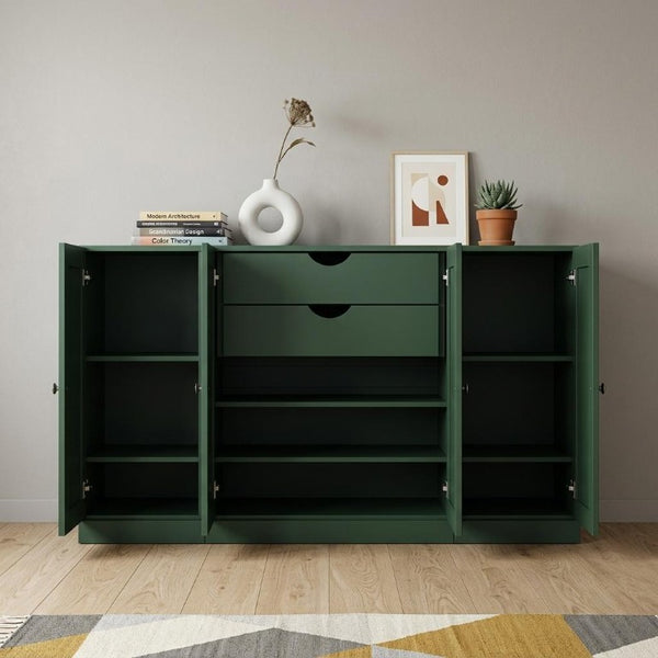 65 Inch Solid Wood Sideboard with Four Cabinet Doors and Two Storage Drawers