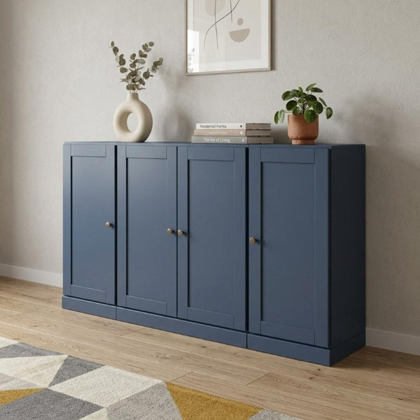 65 Inch Solid Wood Sideboard with Two Drawers Four Doors French Blue Dining Storage