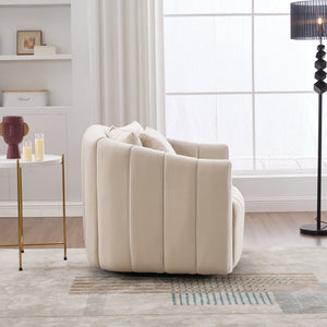 English Elm 40.1"w Velvet Swivel Barrel Chair Oversized Channel Tufted Accent Seat with Pillows W3118S00025