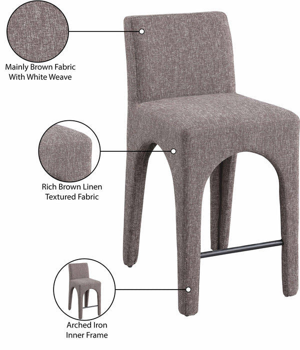 Gramercy Brown Linen Textured Fabric Stool 754Brown-C Meridian Furniture