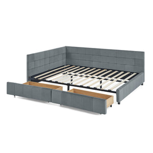 English Elm Queen Size Multifunctional Upholstered Velvet Bed Frame With Storage, Comfort Backrest & Armrests W487S00280-GIGA