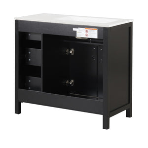 English Elm 36" Matte Freestanding Bathroom Vanity Solid Wood Cabinet Ceramic Sink Three Drawers Black N725P364205B