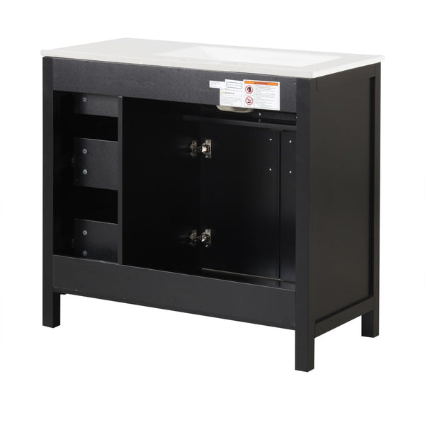 English Elm 36" Matte Freestanding Bathroom Vanity Solid Wood Cabinet Ceramic Sink Three Drawers Black N725P364205B