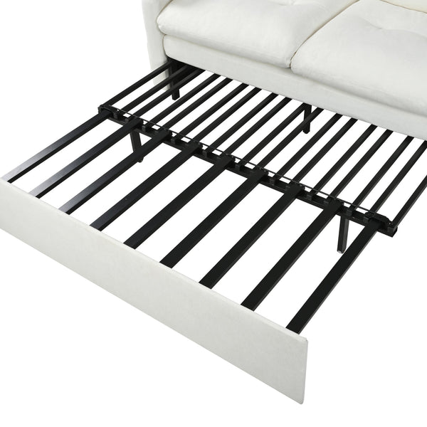 English Elm Convertible Pull Out Sofa Bed Queen Size with Steel Frame, Dual Armrests, Chenille Sleeper Couch with Storage and Casters Beige W3163P269692