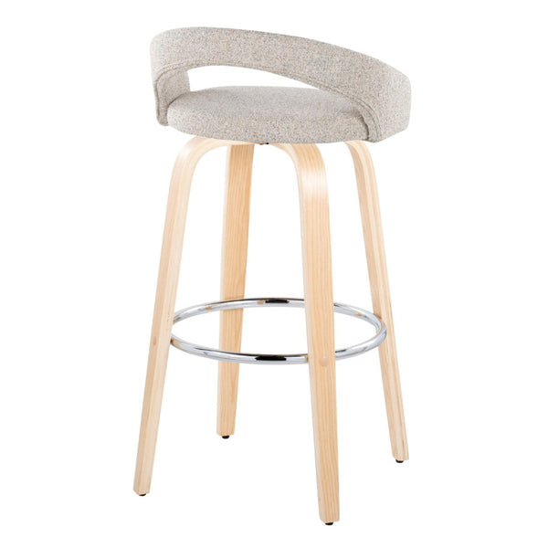 English Elm Fixed-height Swivel Barstools with Bentwood Frame Oat Upholstery and Chrome Footrest Set B202S01855