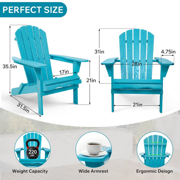 English Elm Wood Folding Adirondack Chair Solid Hemlock Embossed Grain Outdoor Patio Lounge Seat Turquoise Blue W1390P462315